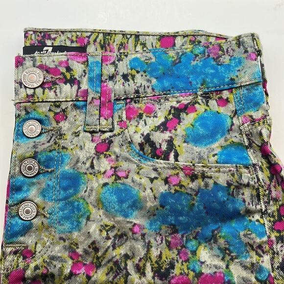 7 For All Mankind Multi-colored Floral Denim Mid Rise Shorts Size 26 - Picture 14 of 16